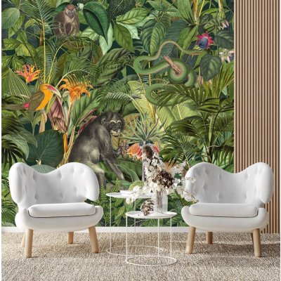 Gario vliesová Fototapeta Zvířata z džungle a zelené listy - Andrea Haase, rozměry 100 x 100 cm – Zboží Mobilmania