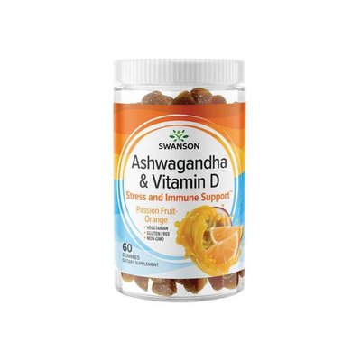 Swanson Ashwagandha & Vitamin D Mučenka Pomeranč 60 ks gummies