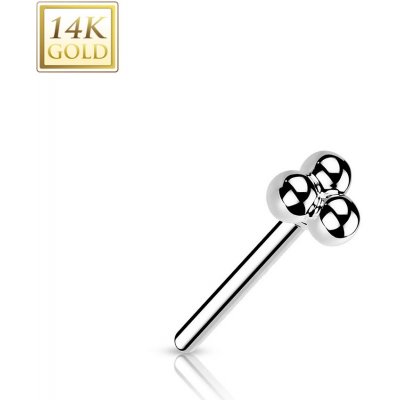 Šperky eshop piercing do nosu ze bílého zlata rovný tři lesklé kuličky S1GG251.67 – Zbozi.Blesk.cz
