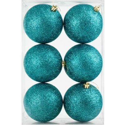 DECOLED Sada vánočních ozdob paví zelená 10 cm plastová koule glitter, balení 6 ks – Hledejceny.cz