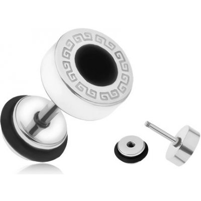 Šperky eshop ocelový fake plug do ucha řecký klíč černý glazovaný kruh PC02.19