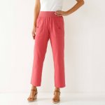 Rovné plátěné kalhoty ke kotníkům s pružným pasem malinová – Sleviste.cz