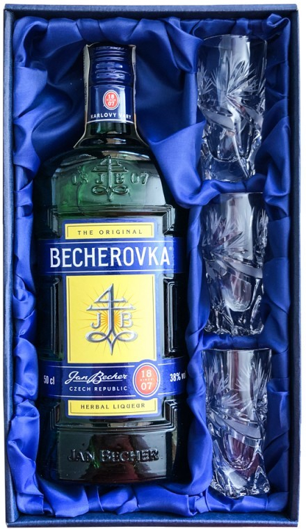 Becherovka 0,5 l (dárkové balení mašle + 3 sklenice)
