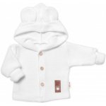 Baby Nellys Dětský elegantní pletený svetřík s knoflíčky a kapucí s oušky bíly – Sleviste.cz