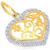 Přívěsky Šperky eshop Přívěsek ve 14K zlatě kontura srdce se zirkony ozdobně vyřezávaný střed GG37.27
