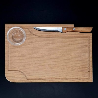 AMADEA Dřevěné prkénko na steak s nožem a miskou, masivní dřevo, 30x20x1,5 cm – Zbozi.Blesk.cz