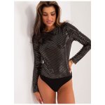 Basic lesklé body s dlouhým rukávem -ba-bo-2309.32-black-silver – Zboží Dáma