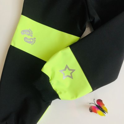 Ellem Ella jarní softshellové kalhoty Pro děti černo/ neon žlutá – Zboží Mobilmania