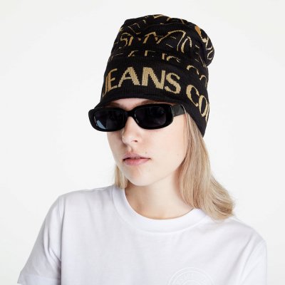 Versace Jeans Couture Allover Logo Medium Beanie Black gold