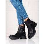 Zajímavé dámské kotníčkové boty na plochém podpatku černé – Zboží Mobilmania