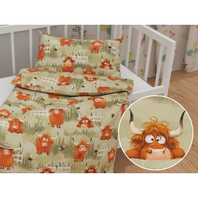 Biante povlečení postýlky Sandra SA612 Býčci na pastvě na zeleném postýlky 90 x 120 cm 40 x 60 cm – Zboží Dáma