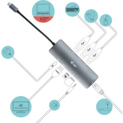 i-Tec USB-C Metal Nano Docking Station 4K HDMI LAN + Power Delivery 100 W C31NANODOCKLANPD