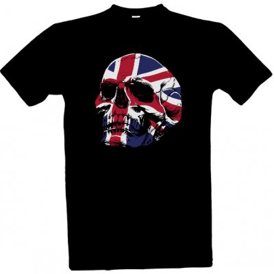 tričko s potiskem Lebka s vlajkou Velké Británie pánské Černá