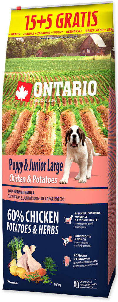 Ontario Puppy & Junior Large Chicken & Potatoes & Herbs 15 kg