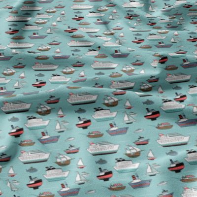 Dětská bavlněná látka metráž Lodě na Modrém – Sleviste.cz