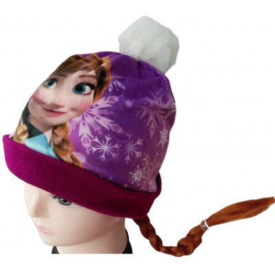 SUN CITY kulich čepice Frozen Ledové království s copem fialová