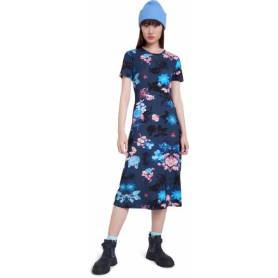 Desigual květinové midi šaty Vest Bouquet modrá – Zboží Mobilmania
