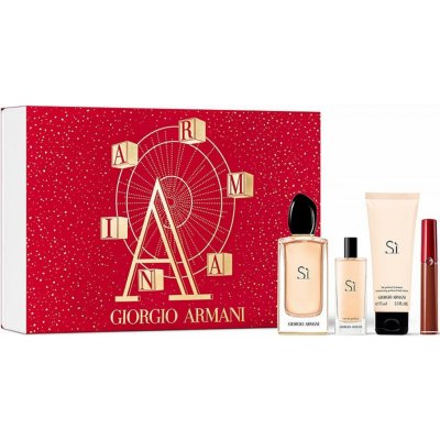 Giorgio Armani Sì EDP 100 ml + EDP 15 ml + tělové mléko 75 ml + rtěnka Liquid Lipcolor 6,5 ml 209 Lip Maestro dárková sada – Zbozi.Blesk.cz