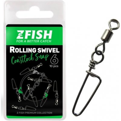 Zfish Obratlík s Karabinou Rolling Swivel & Coastlock Snap Velikost 12 Nosnost 18 kg 10 ks – Zboží Dáma
