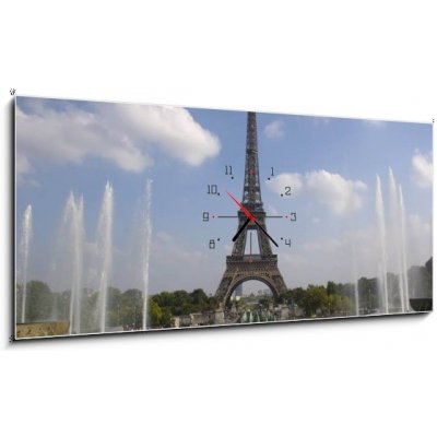 Obraz s hodinami 1D panorama - 120 x 50 cm - The Eiffel tower from Trocadero in Paris Eiffelova věž z Trocadéra v Paříži – Zbozi.Blesk.cz