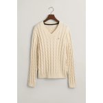 Gant Shield Relaxed Cable V-neck bílá – Zboží Dáma