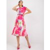 Dámské šaty Italy Moda Růžovoplisované midišaty s květy -dhj-sk-8839.27x-white-pink bílé