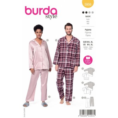 Střih Burda 5956 - Klasické dámské a pánské pyžamo, saténové pyžamo, flanelové pyžamo – Zboží Mobilmania