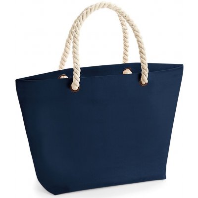 Plátěná nákupní nebo plážová přírodní taška s kroucenými držadly tmavě modrá – Zboží Mobilmania