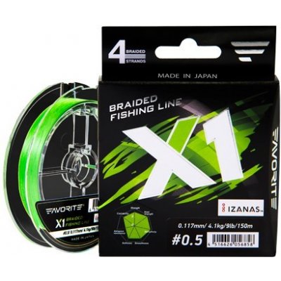 Favorite Pletená Šňůra X1 PE 4x Světle Zelená 150 m 0,185 mm 9,5 kg