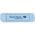 Pro Háčkování Hand Made koženková cedulka se srdíčkem 15x55 mm světle modrá – Sleviste.cz