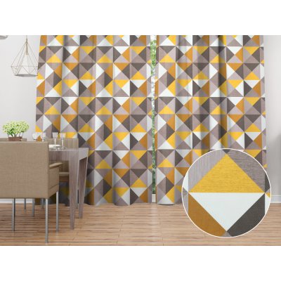 Biante Sametový závěs Tamara TMR-020 Žluto-šedobéžové trojúhelníky 145x200 cm – Hledejceny.cz