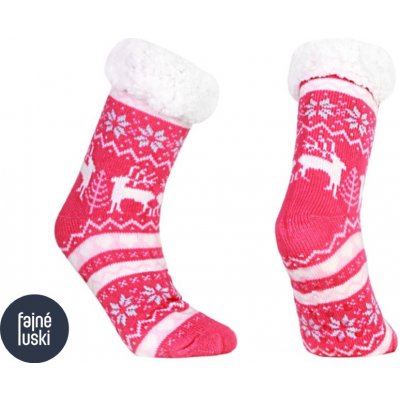 Domácí teplé ponožky s kožíškem protiskluzové růžová – Zboží Mobilmania