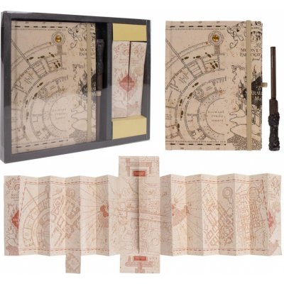 CurePink Dárkový set Harry Potter: Pobertův plánek A5 svítící blok propiska mapa – Zboží Dáma