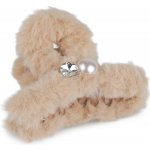 Skřipec do vlasů kožešinový s perlou a broušeným kamenem Varianta: 3 béžová, Balení: 1 ks – Hledejceny.cz