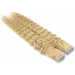 60cm Tape hair pu extension Tape in lidské vlasy remy kudrnaté nejsvětlejší blond – Zboží Dáma