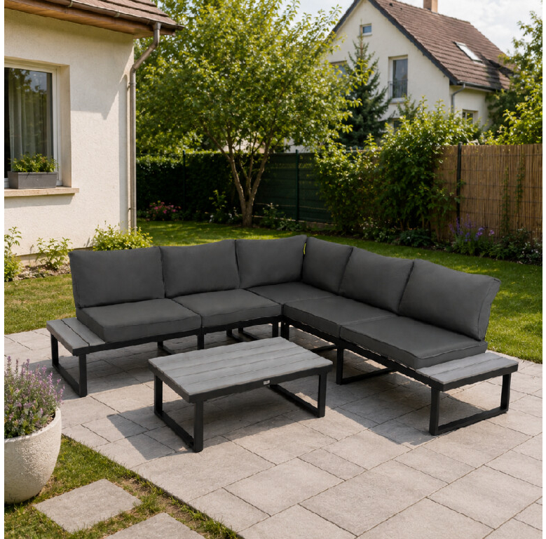Furnigo Zahradní kovový set Malaga černý/antracit podušky