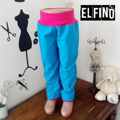 Dětské softshellové kalhoty s kapsami s fleecem modré s růžovým nápletem