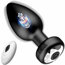 SuperLove Shiny Vibrating Butt Plug with Remote Control Black