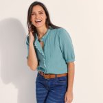 Mušelínová halenka s krátkými rukávy korálová – Zboží Mobilmania