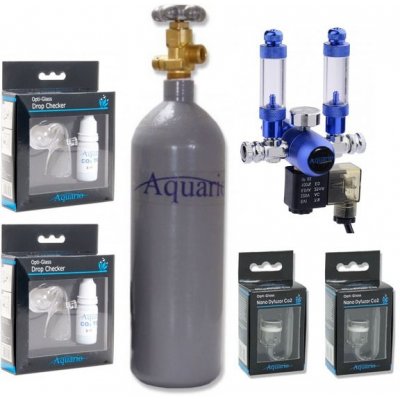 Aquario CO2 set 5 l dva vývody s elektromagnetem Blue + 2x drop-checker, 2x difuzor, 2x CO2 hadička