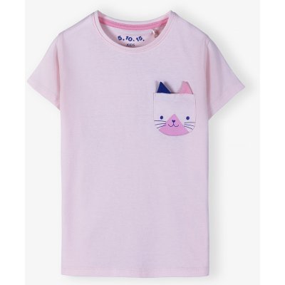 5.10.15. dívčí tričko krátký rukáv s kapsičkou Kočičkou růžová – Zboží Mobilmania