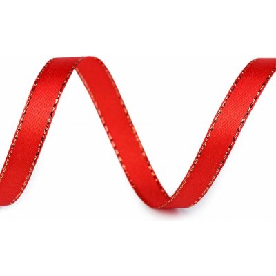 Atlasová stuha s lurexovým okrajem (6 mm x 5 m) barva 3 červená - zlatá – Zboží Mobilmania