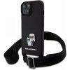 Pouzdro a kryt na mobilní telefon Pouzdro Karl Lagerfeld Saffiano Crossbody Metal Karl and Choupette iPhone 15 černé