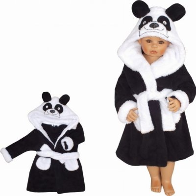 Z&Z Luxusní chlupáčkový župan s kapucí a páskem Panda černá – Zboží Mobilmania