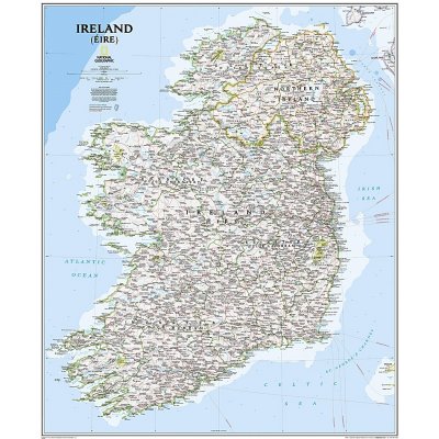 National Geographic Irsko - nástěnná mapa Classic 76 x 91 cm Varianta: bez rámu v tubusu, Provedení: laminovaná mapa v lištách