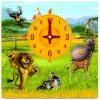 Dřevěná hračka Woody Puzzle na desce velké s hodinami africká zvířátka