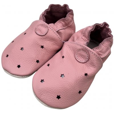 Carozoo kožené capáčky s koženou podrážkou růžové perforované růžová – Zboží Mobilmania