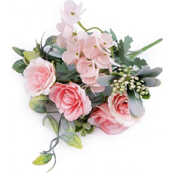 Umělé kytice růže, hortenzie, barva 2 růžová světlá