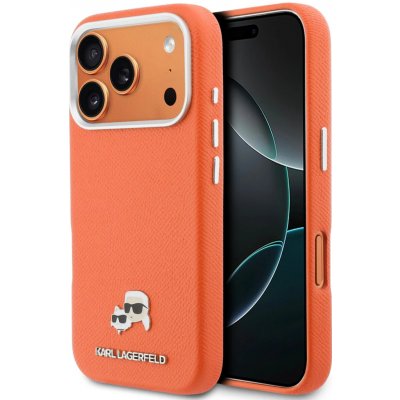 Karl Lagerfeld PU Karl and Choupette Heads Pins MagSafe Zadní Kryt pro iPhone 17 Pro Orange – Zboží Živě