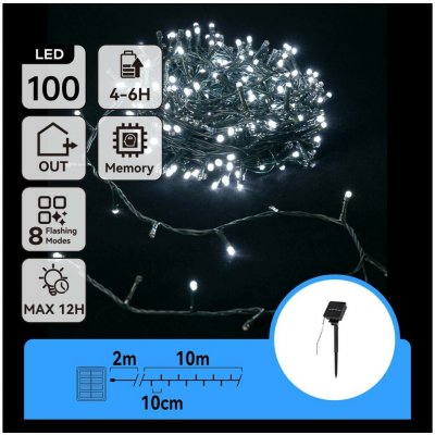 Aigostar LED Solární vánoční řetěz 100xLED 8 funkcí 12m IP65 studená bílá | AI0424 – Hledejceny.cz